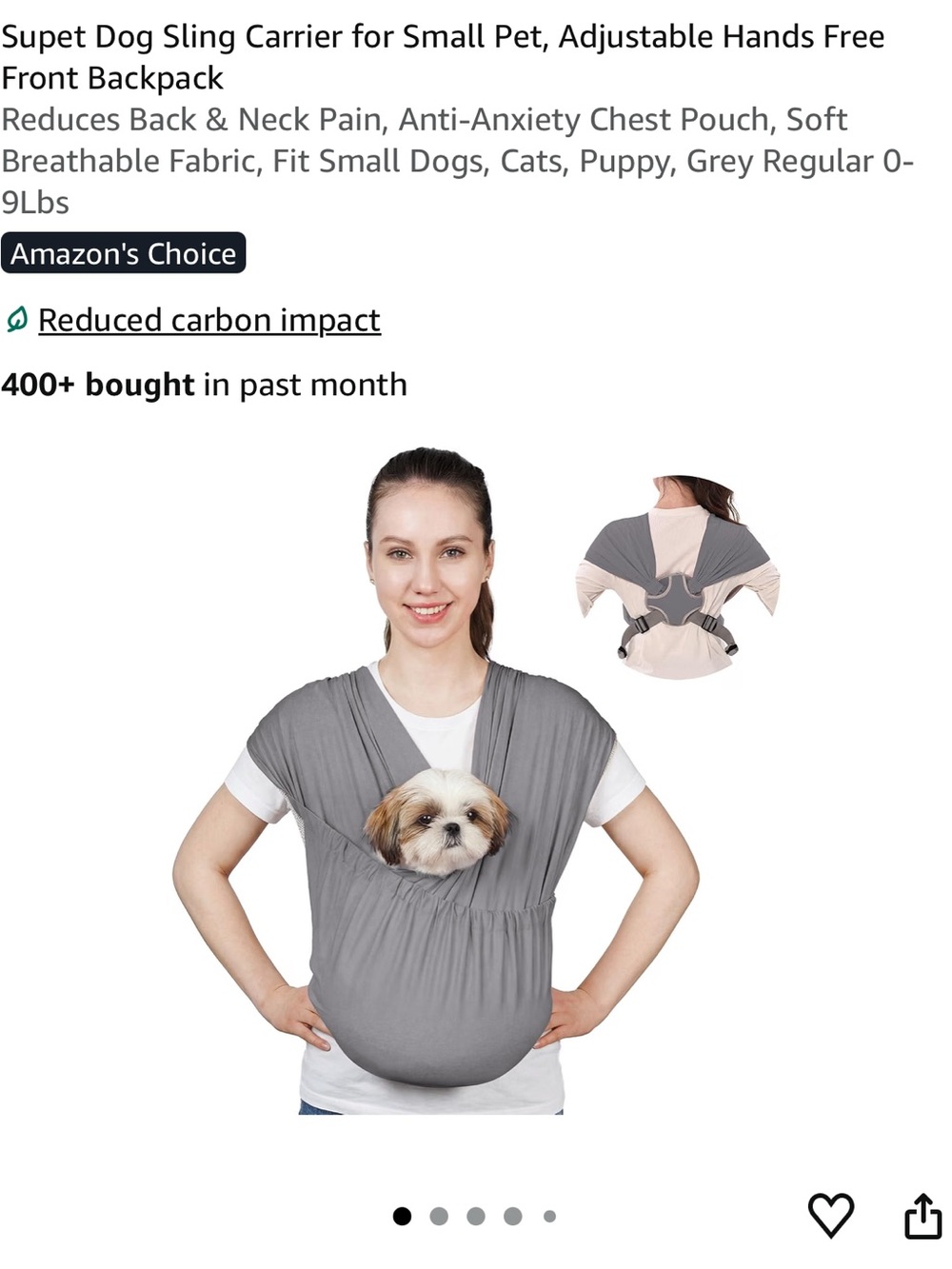 Grey Dog Sling Carrier - Hands-Free Small Pet Front Carrier